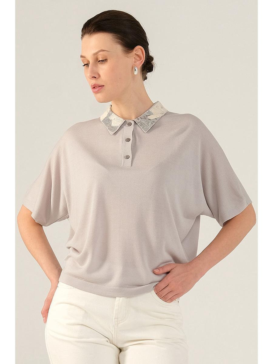 

Трикотажная рубашка поло с отложным воротником и пайетками - Женский свободный топ с коротким рукавом в французском стиле, коллекция весна/лето Large