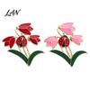 Strong Buckle Brooch Enamel Tulip Ladybug for Women, Oil-Dripping Flower Ladybird Lapel Pin, Sweater Cardigan Coat Suit Scarf Jewelry Accessories