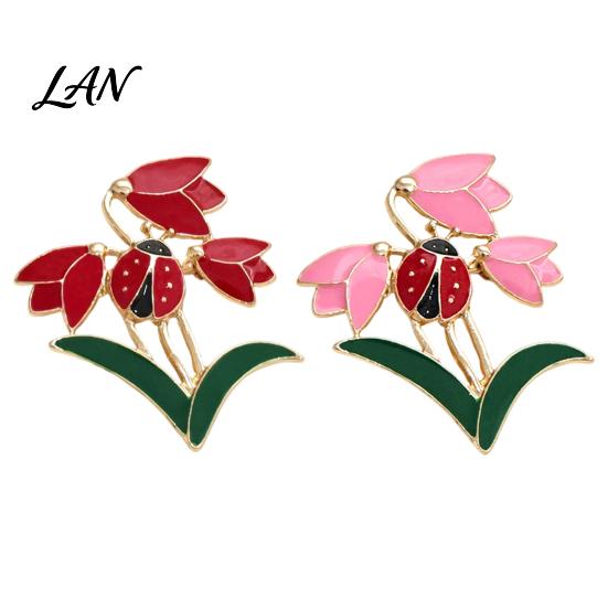 Strong Buckle Brooch Enamel Tulip Ladybug for Women, Oil-Dripping Flower Ladybird Lapel Pin, Sweater Cardigan Coat Suit Scarf Jewelry Accessories