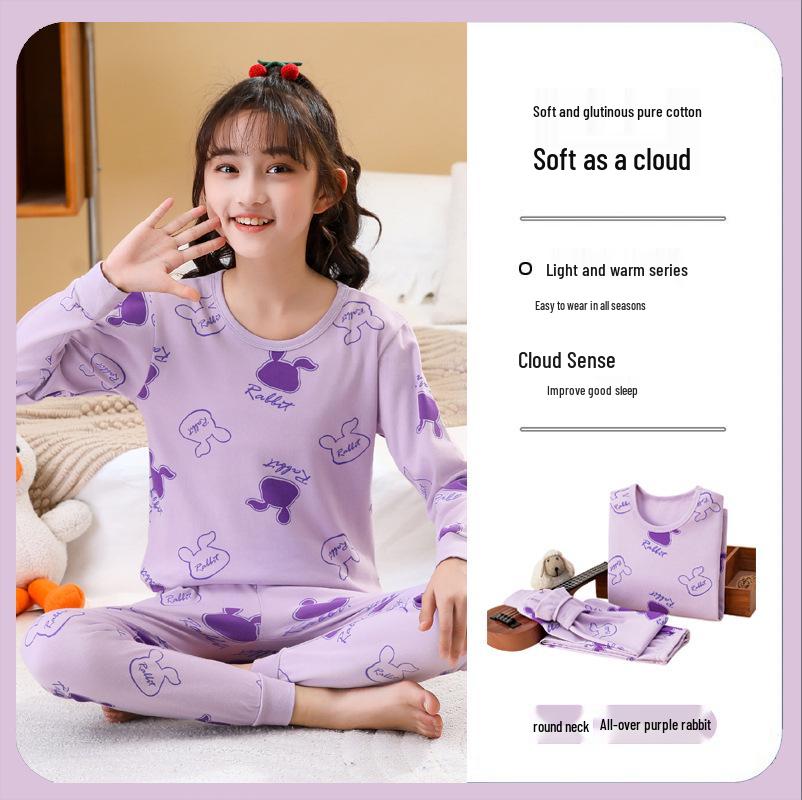 Kids' Seasonal Cotton Clothing Set: Boys' Autumn Trousers, Girls' Winter Warm Underwear, Small & Medium Children's Homewear