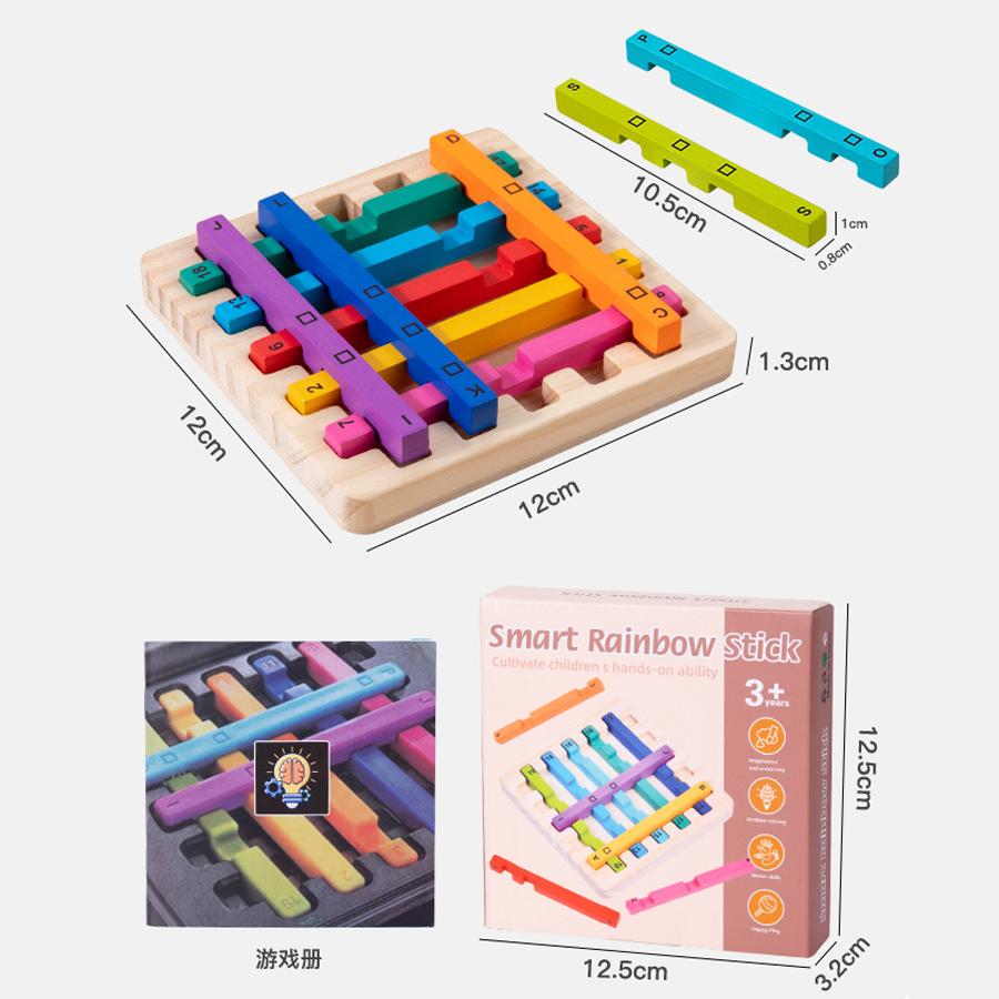 

Wooden Montessori Educational Toys Rainbow Smart Stick IQ Brain Teaser Puzzle Board Game for Children Adults Logic Training Toys