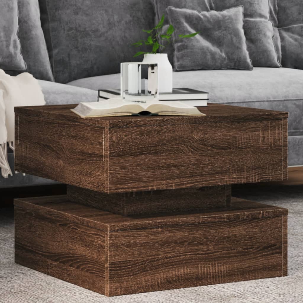 LED Coffee Table In Brown Oak Look 50 X 50 X 40 Cm