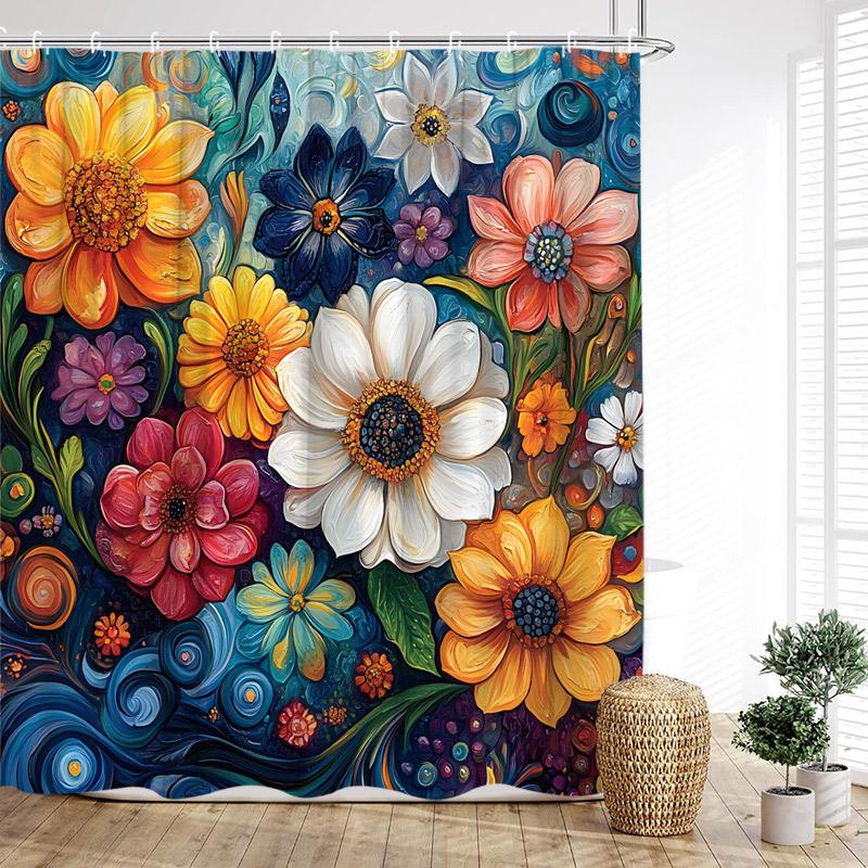 Vintage Boho Floral Shower Curtains Colourful Flowers Botanical Pattern Modern Polyester Fabric Home Bathroom Curtain Decor Set