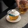 Chinese Hand-Painted Gaiwan Tea Set with Borosilicate Glass and Mutton Fat Jade White Porcelain