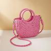 Handwoven Straw Rattan Half-Moon Bag - Women’s Large Capacity Hollow Out Crossbody Beach Shoulder Bag with Half-Round Design