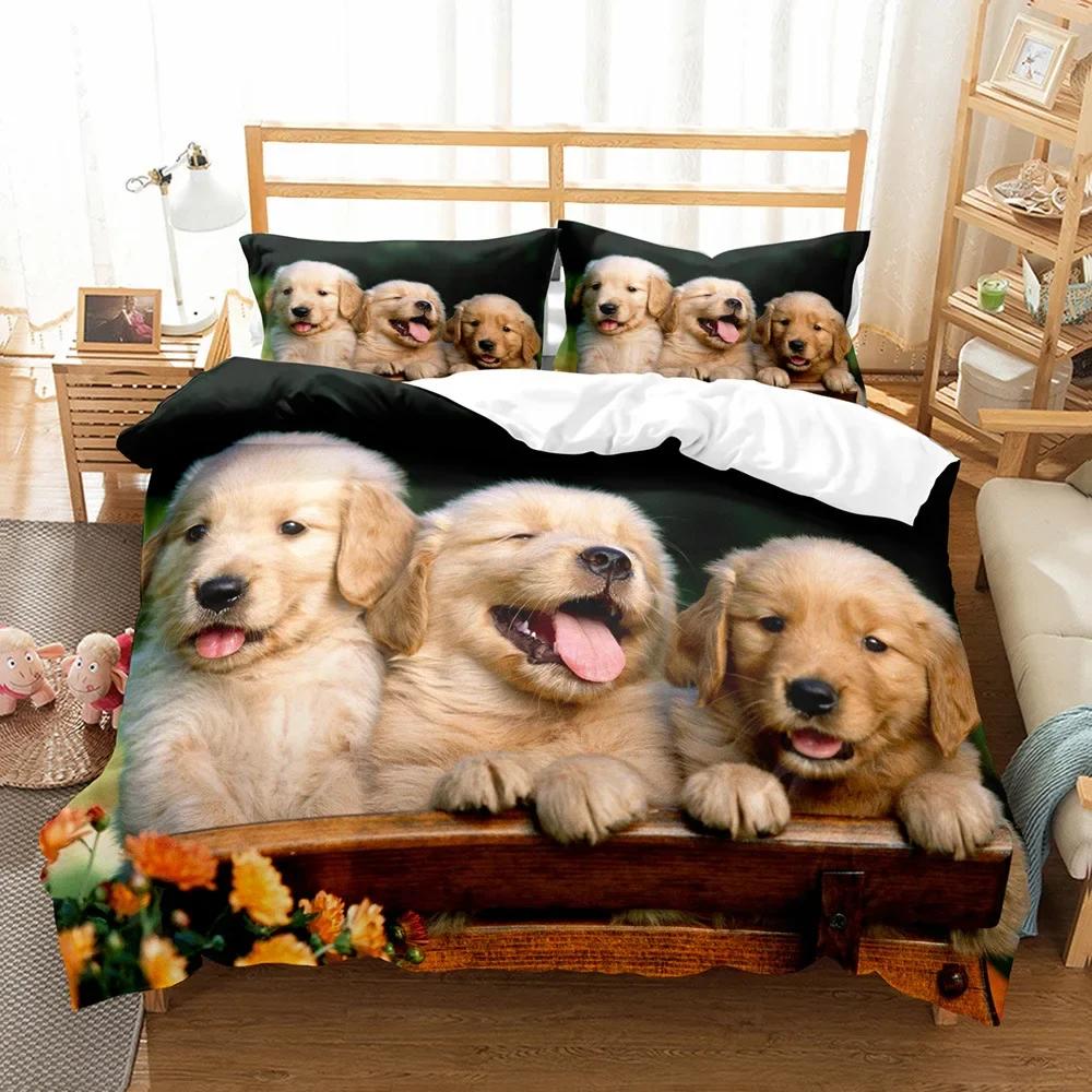 Kids Cartoon 3D Print Bedding Set - Panda Fox Pet Cat & Lovely Dog Duvet Cover & 2pcs Pillowcases Comforter Cover 2/3pc 150x200