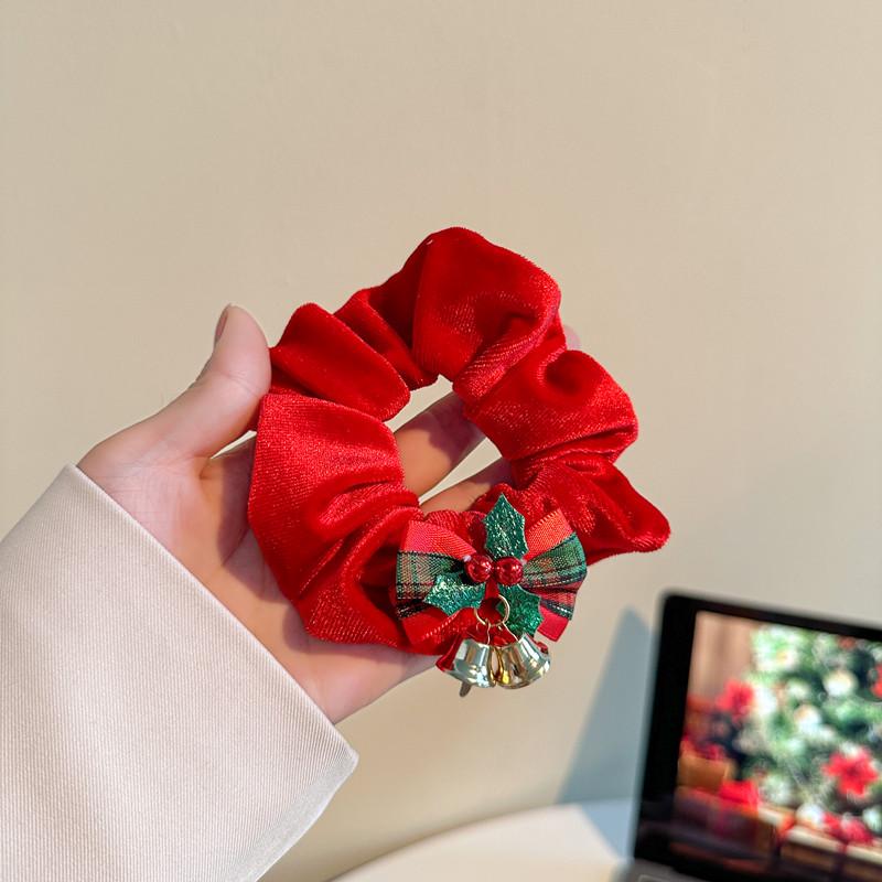 Christmas Double Bell Bow Scrunchie - Festive Hair Accessory for Holiday Celebrations