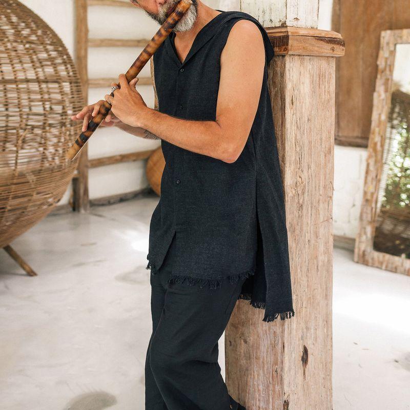 2025 Spring And Summer New Hooded Sleeveless Tank Top, Casual Fashion Solid Color Men'S Top