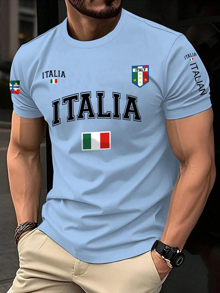 Summer ITALIA Print Print Casual Men'S Clothing Trendy Short-Sleeve Round-Neck Women's T-Shirts Tops Tee