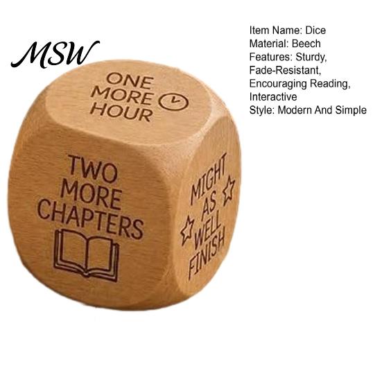 Natural Wood Reading Gift Wooden Decision Dice, 6-Sided Engraved Quotes Prompt, Library Habit Organizer Charm, Fun Companion Book Lover Dice
