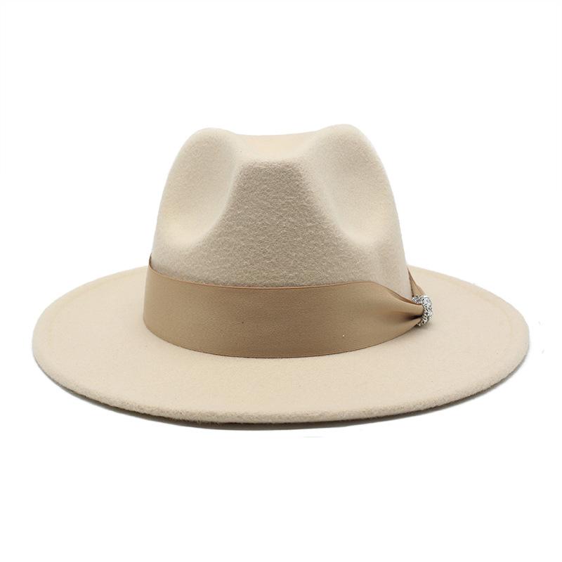British Woolen Hat Women'S Spring Wide Brim Flat Top Internet Celebrity French Top Hat Flat Edge Imitation Wool Camel Jazz Hat