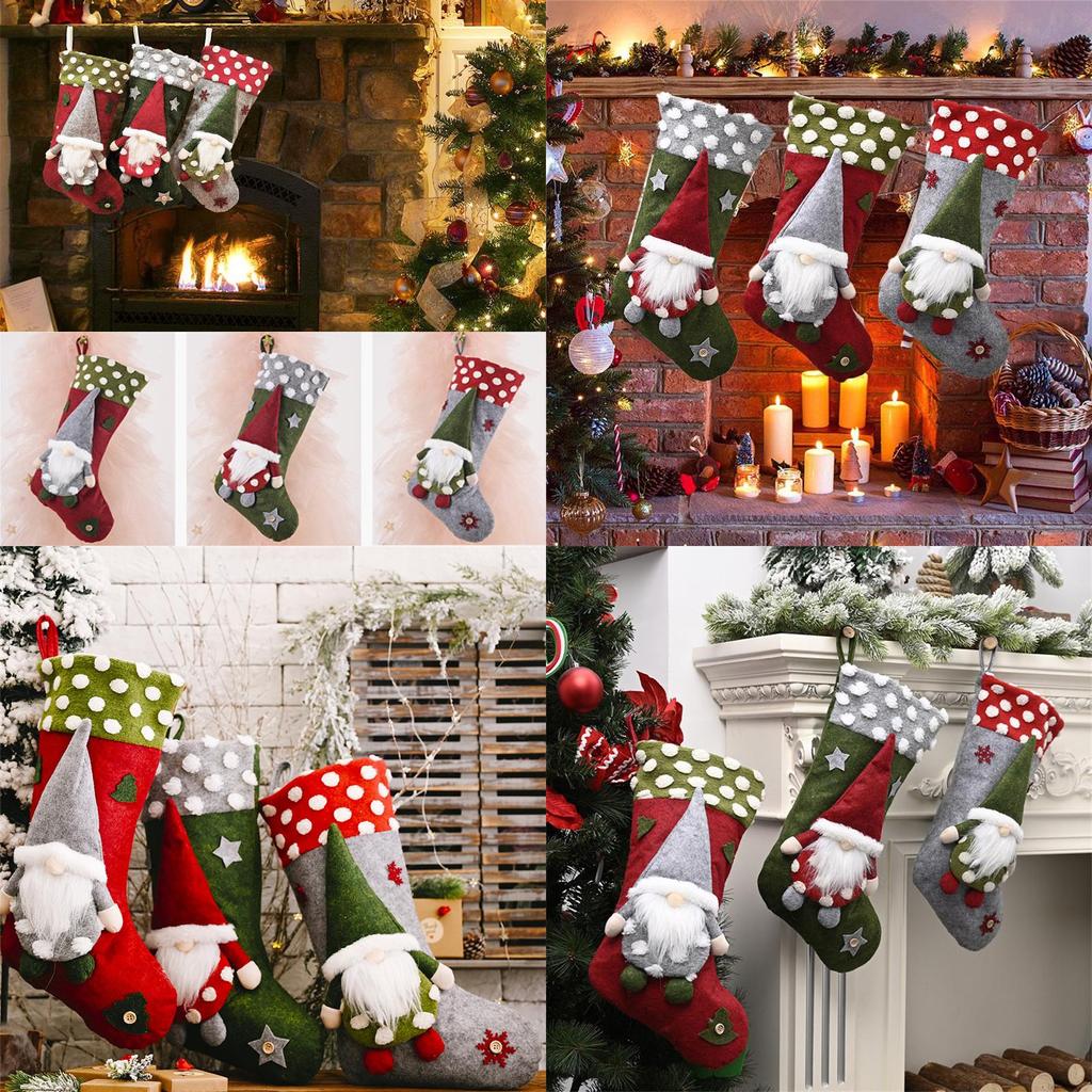 Cozy And Durable Gnome Santa Claus Christmas Stocking For Tree Hanging And Gifts