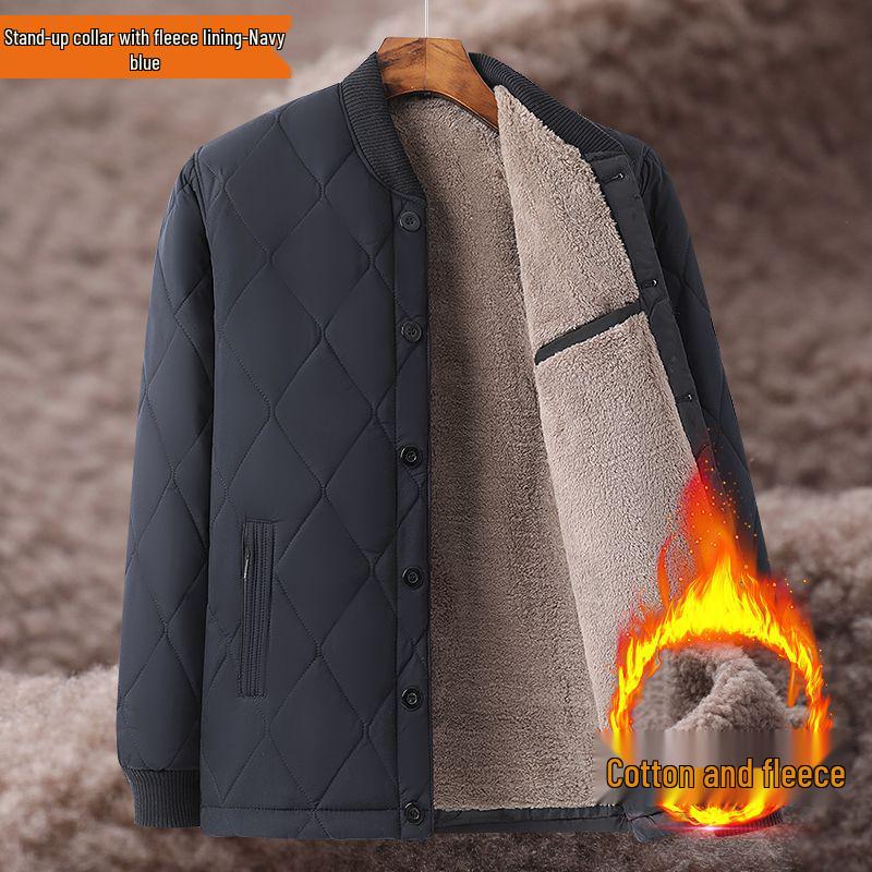 Men's Fleece-Lined Lambswool Coat - Warm, Loose-Fit Winter Jacket for Middle-Aged & Elderly