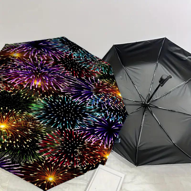 1PC Fireworks Pattern Automatic Open/Close Umbrella with Windproof, 8-Rib Sturdy Canopy, Durable Ribs, Fashionable Design, Outdoor Accessory, Fun Prin
