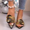 Fashion Gold Pu Leather Flat Sandals for Women Plus Size Fashion Rivet Pointed Toe Party Slippers Summer Light Comfort Non Slip Slippers
