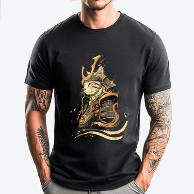 Cat Samurai Ninja Cat Samurai Art Vintage Ukiyo E Graphic Tees Mans Funny T Shirts Gift Printed TShirt Easter Sunday