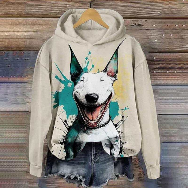 Damen Hoodie 3d Tiere Langarm Damenbekleidung Herbst Hip Hop Mode Street Style Lustiges Hunde Muster Kapuzenpullover