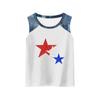 Girls Sleeveless Loose Fit Tank Top Round Neck T Shirt with Star Pattern Denim Patchwork Summer Casual Tee for Kids
