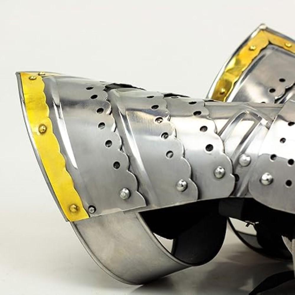 Medieval Knight Gauntlet Gloves Pair Brass Accents Crusader Armor Steel Gloves