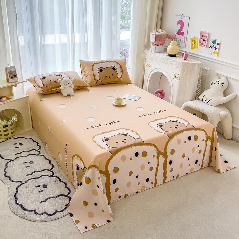 Cute Bear Pattern Bed Sheet Set Cartoon Style 100% Cotton Soft Bed Linen for Kids Boys Girls Bedroom Decoration Bedding Set