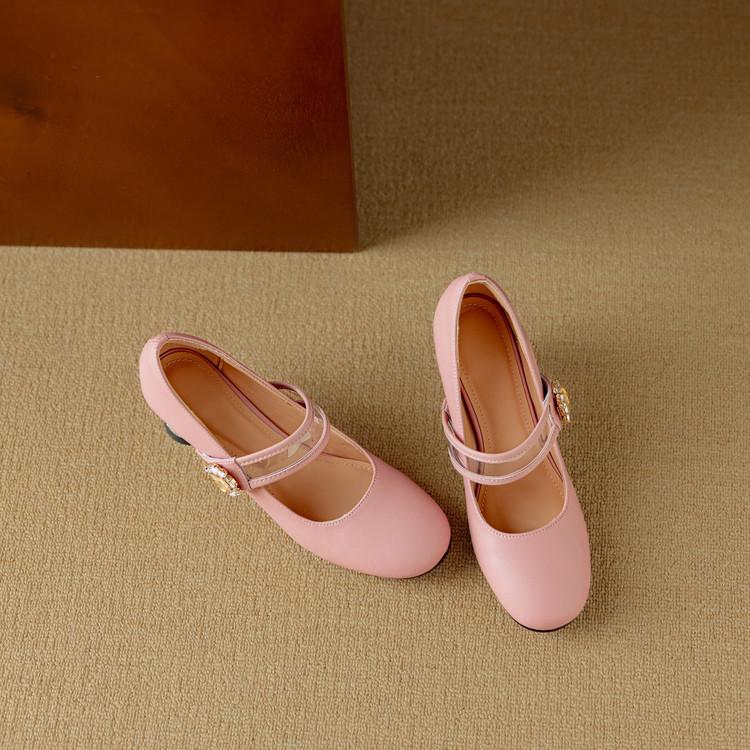 Retro small fragrant wind round head Mary Jane shoes girl 2025 autumn new rhinestone high heels gentle fairy wind sweet