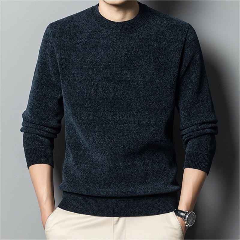 Winter Men's Thickened Velvet Round Neck Long-sleeved Sweater Warm Solid Color Sweater Base