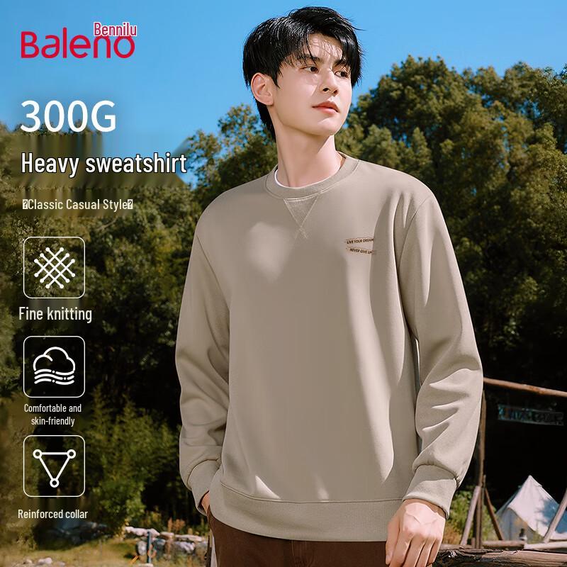 Baleno Men's Letter Print Heavyweight Loose Fit Crew Neck Sweatshirt