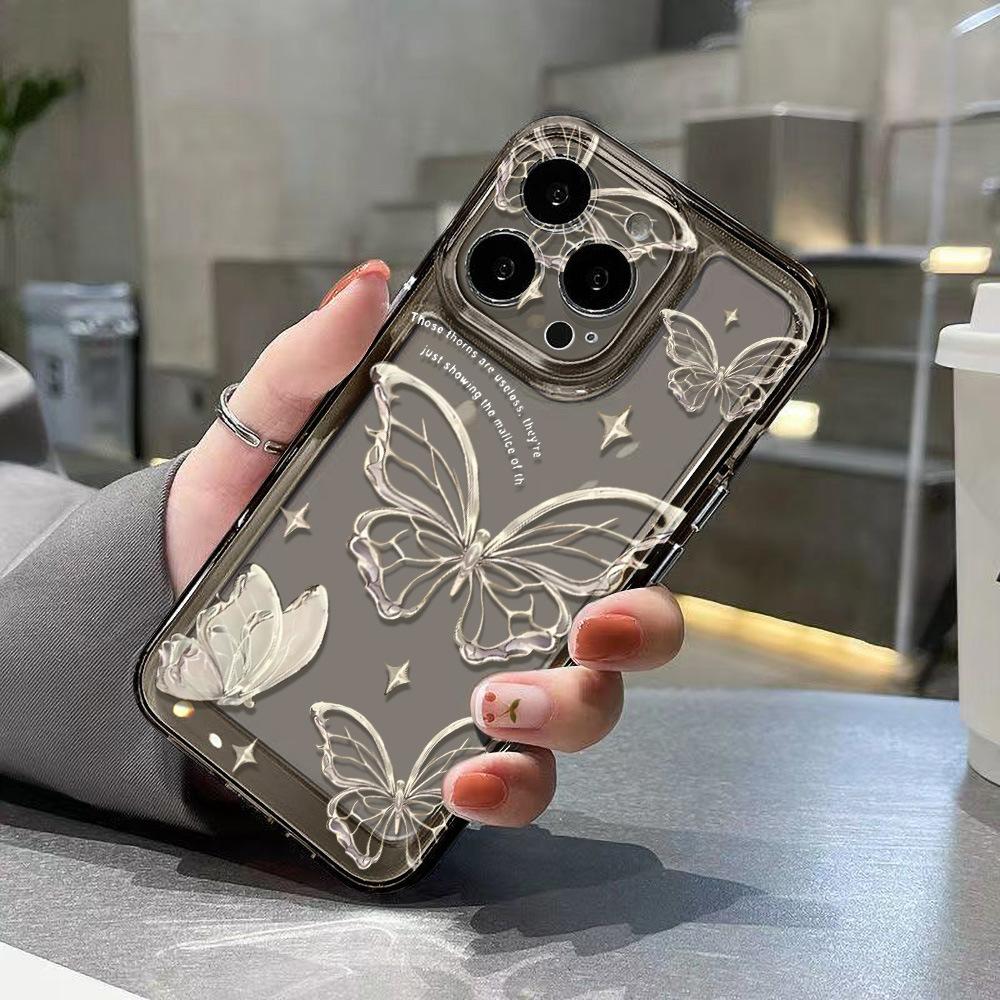 Simple line butterfly for iPhone17promax space phone case Apple 16 transparent 14/15 all-inclusive x