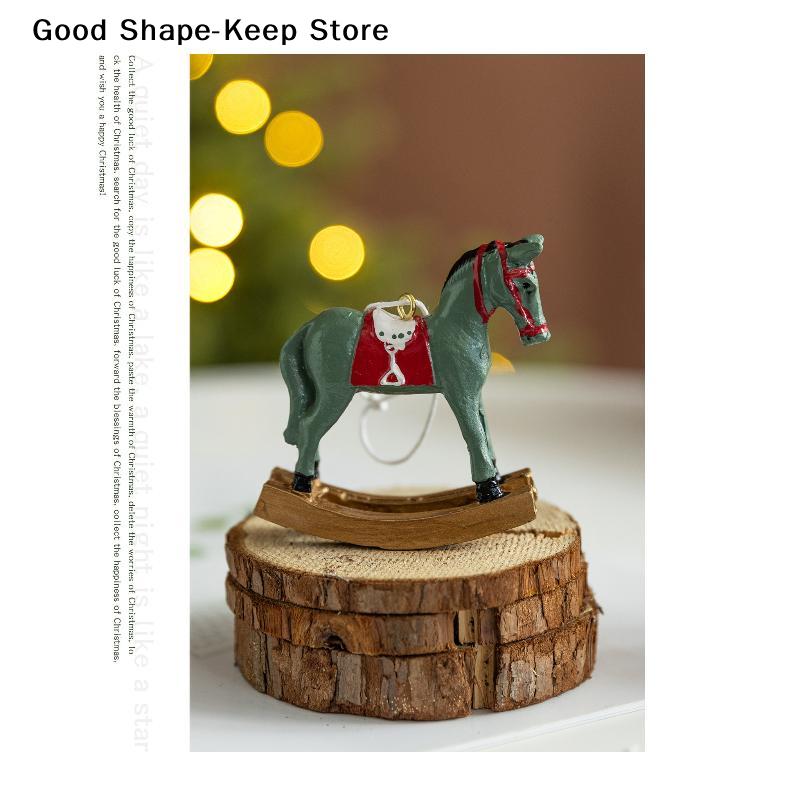 1pc Resin Rocking Horse DIY Craft Collection Gift Decoration Home Christmas Ornament Vintage Style For Tree Hanging Home Decor