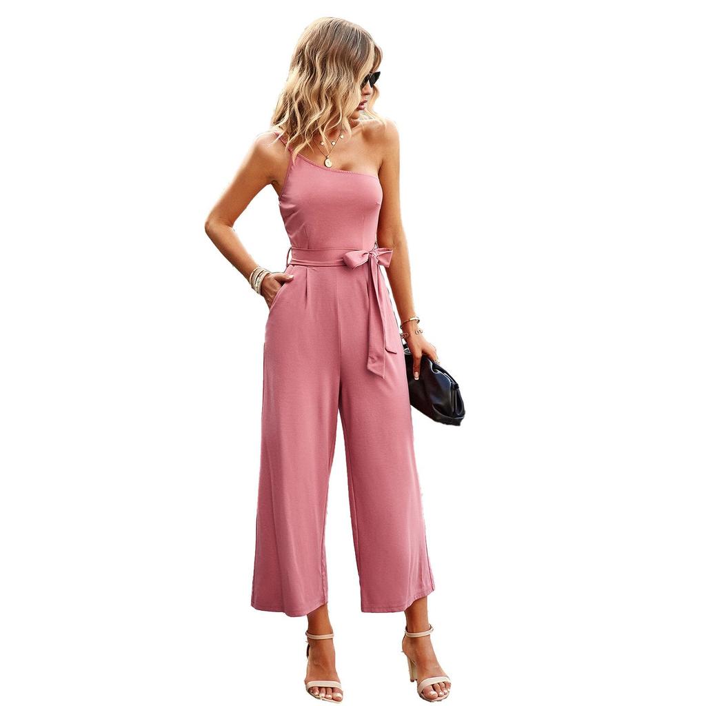 Off Shoulder Strap Jumpsuit Women's Spring Summer Temperament Commuting Solid Color Straight Pants