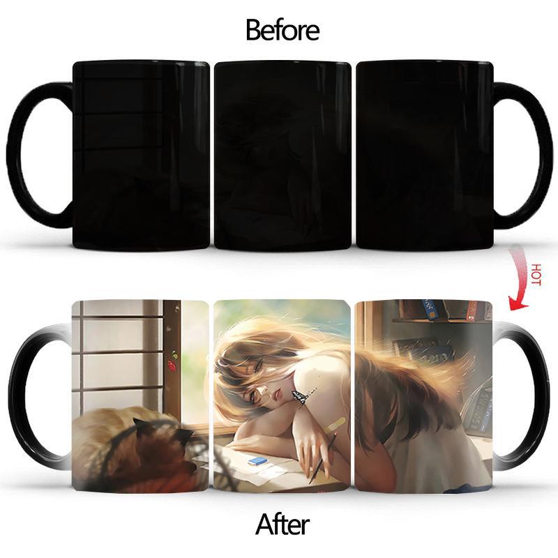 Creative Girl on the Desk Color Changing Coffee Mug BSKT-023 Discoloration Cup Original Mugs Ceramic Coffee Cups Wholesale Anime