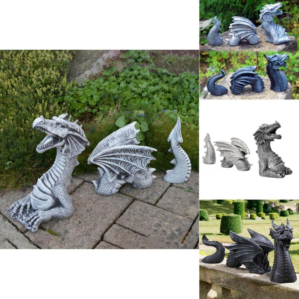Elegant Black And Silver Three-section Dragon Sculpture Perfect For Garden Art Displays