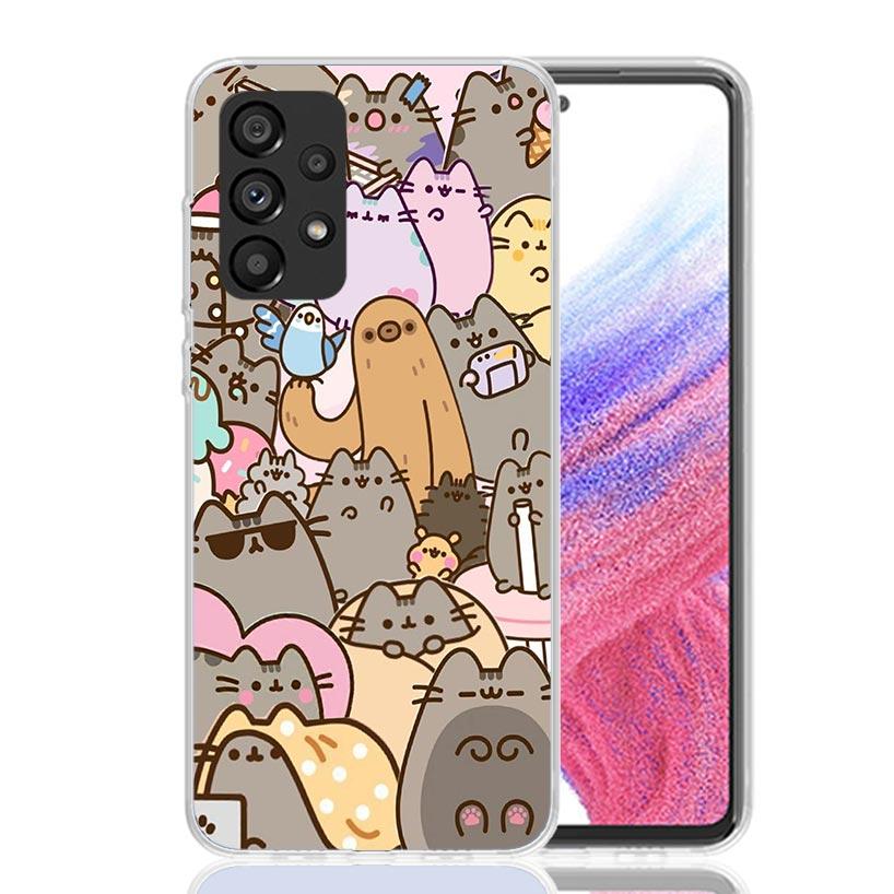 Cartoon P-Pusheen Cat Case Phone Cover for Samsung Galaxy A12 A22 A32 A42 A52 A72 A50S A51 A41 A31 A21S A40 A30S A20E A10 A70 A7