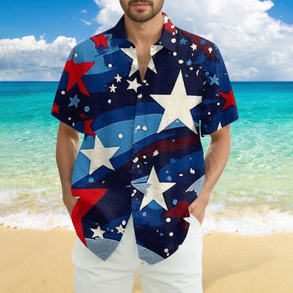 Herren Lässig Lässig Unabhängigkeitstag Print Kurzarmhemd