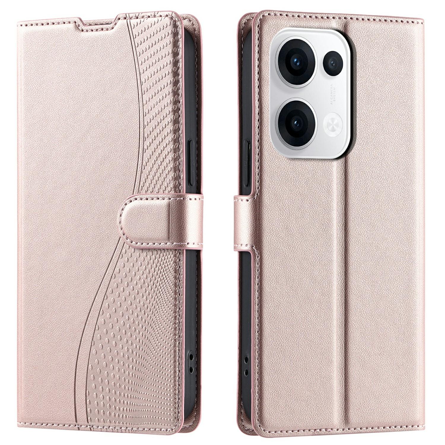 

For Oppo Reno13 5G (Global) Case Dots Imprinted PU Leather Flip Phone Cover with Card Slot,Strap Rose Gold