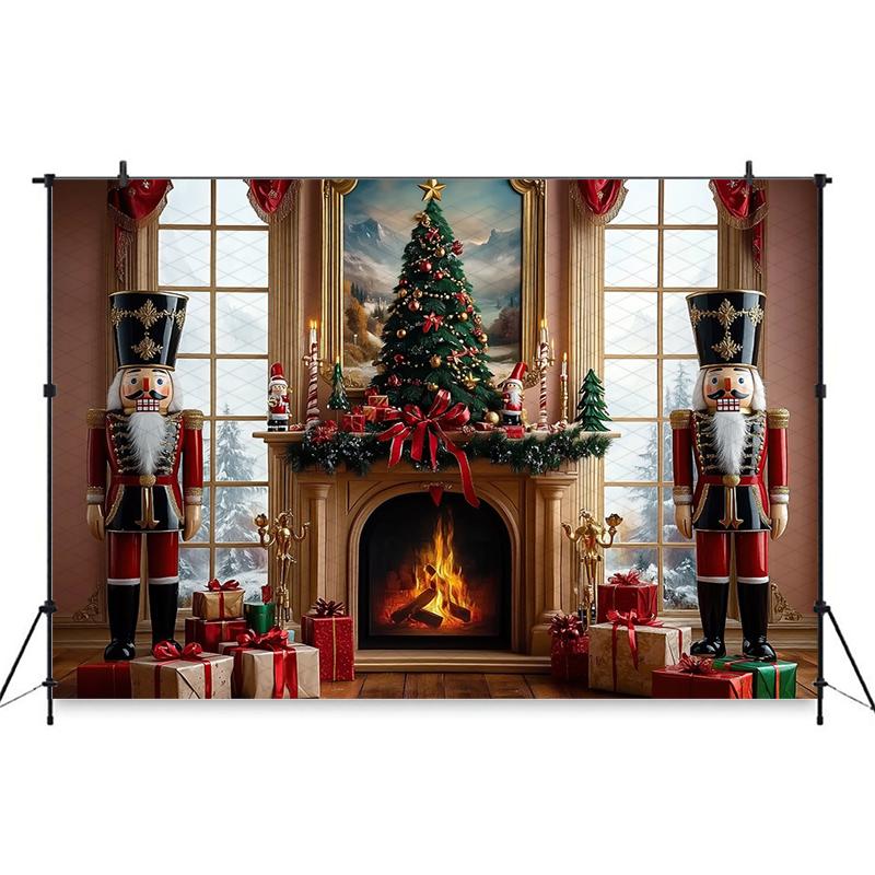 Mocsicka Christmas Photography Backdrop Home Fireplace Xmas Tree Soldier Gifts Decoration Family Holiday Party Background Banner