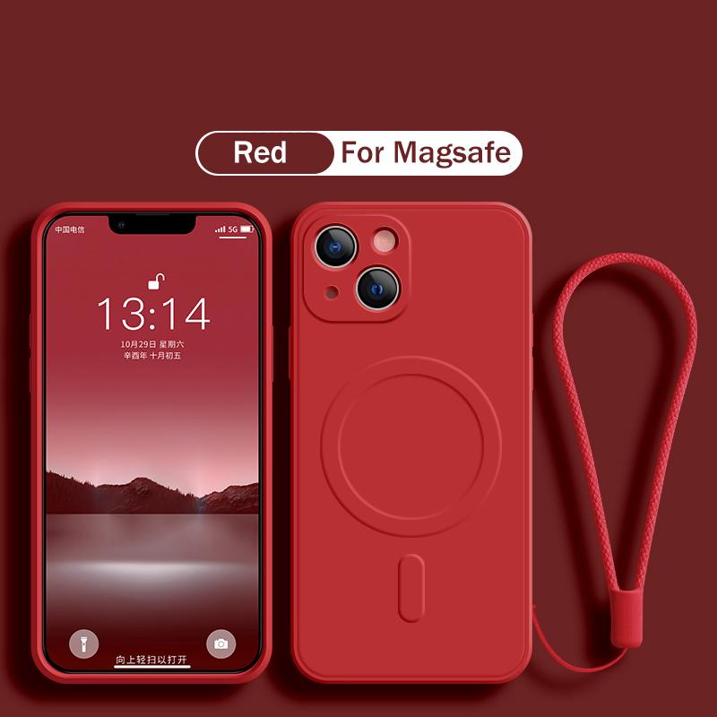 Original Silicone For Magsafe Magnetic Wireless Charge Case for iPhone 16 15 14 13 12 Mini 11 Pro Max X XR XS Plus Lanyard Cover