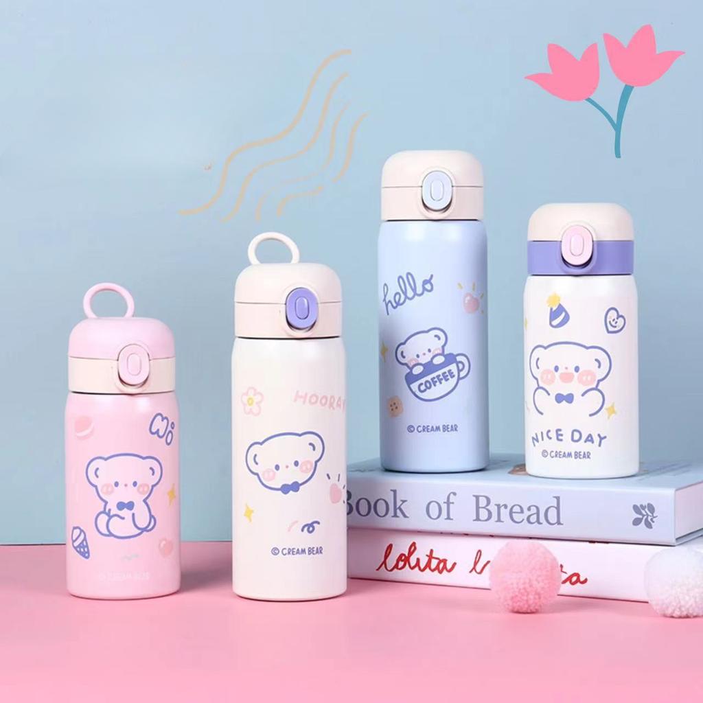 Cute Bear Insulated Water Bottle 304 Stainless Steel Double Wall Vacuum Flask Portable Leak-Proof Travel Mug For Students Kids
