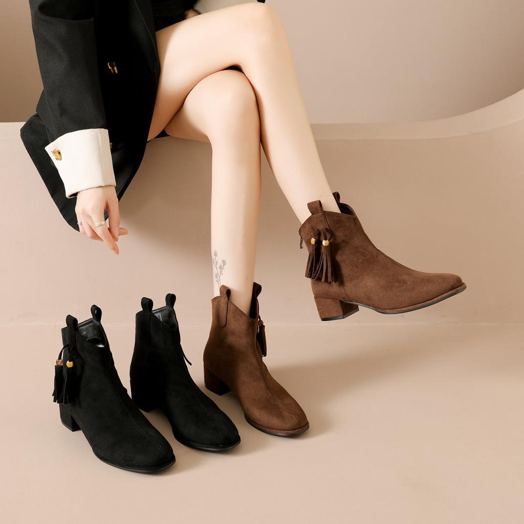 Coarse Heel Fashion Boots Maillard Short Boots Women's Martin Fashion Small Square Head High Heel Spring and Autumn Boots Single Boots Fashion V