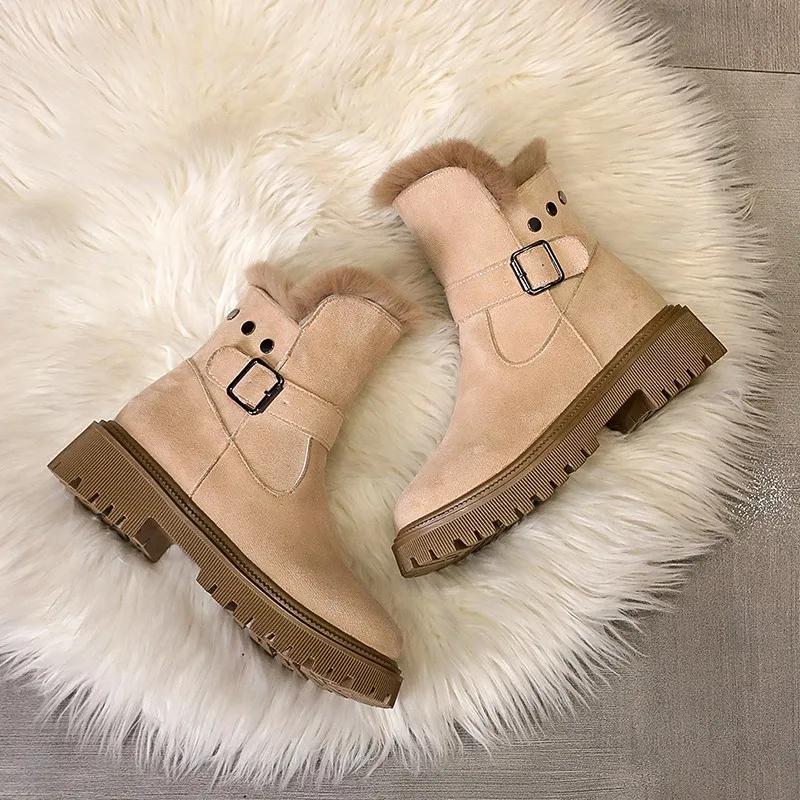 Classics Ankle Boots Shoes Female 2024 Plus Size Modern Women's Boots Women Buckle Round Toe Med Heel Side Zip Warm Shoes Women