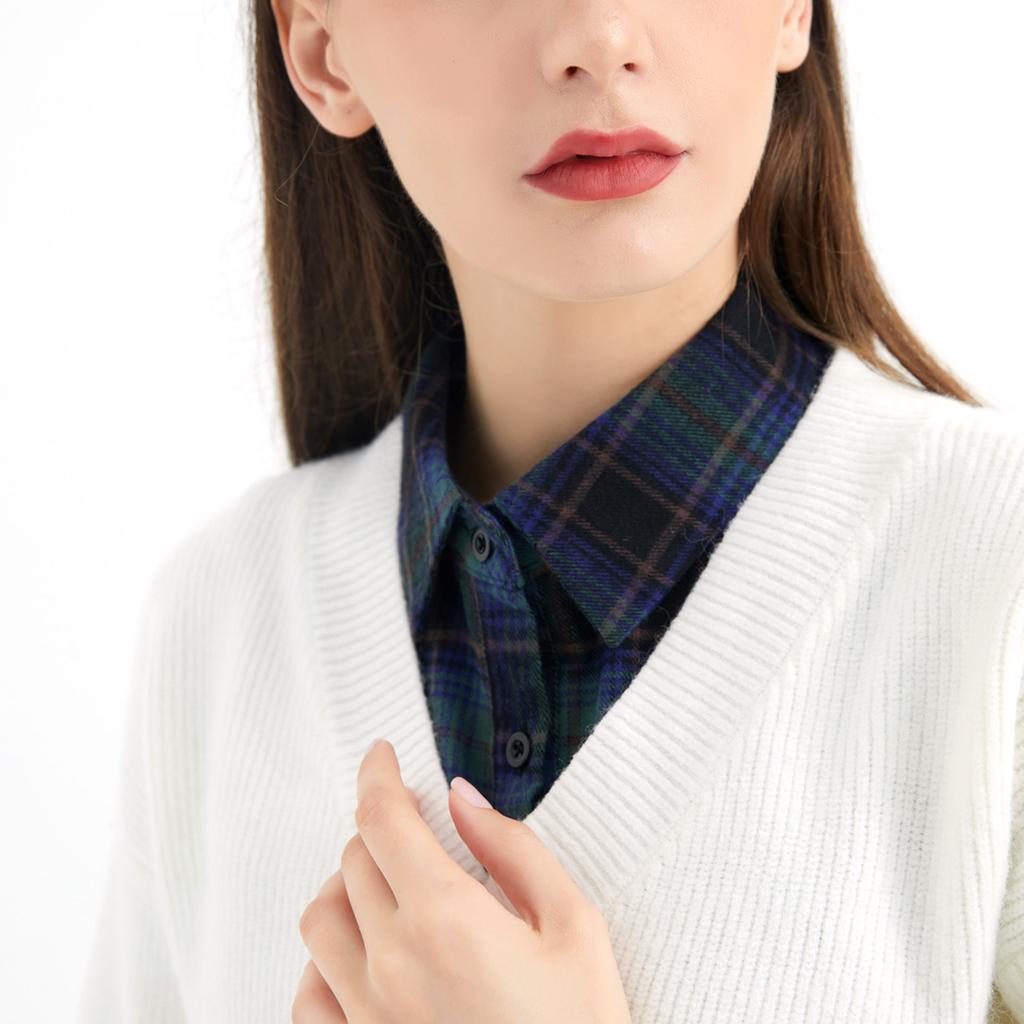 Damen Abnehmbares Kariertes Hemd Design Falscher Kragen Falsche Bluse Bekleidungszubehör