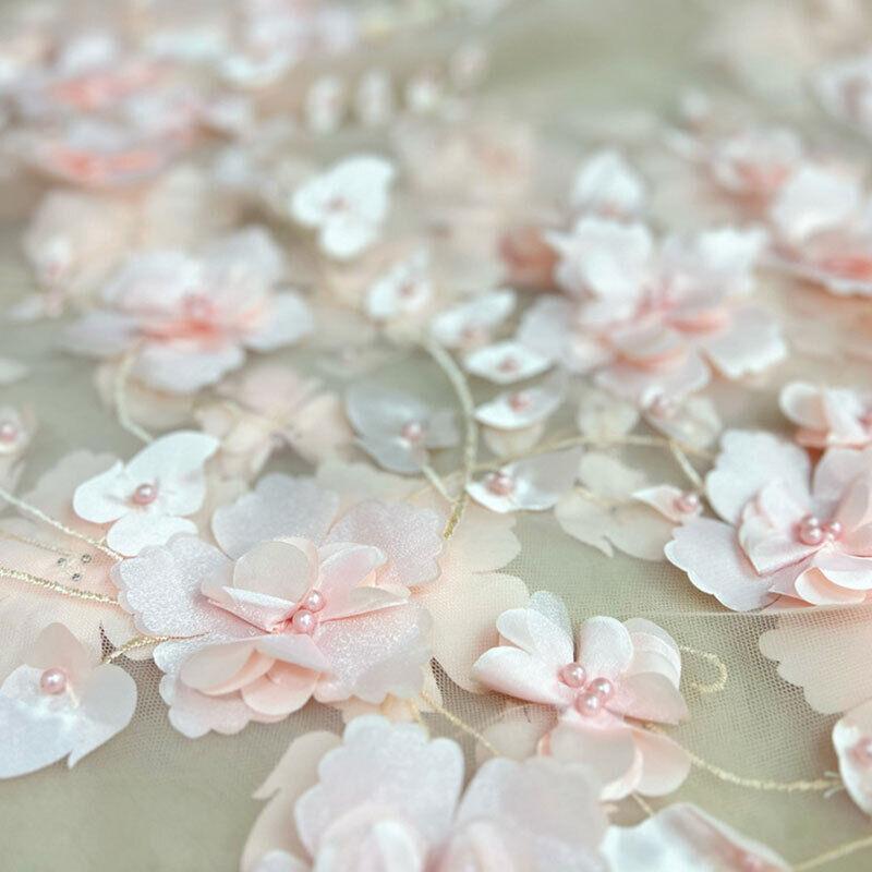 3DFlower Mesh Lace Clothing Fabric Women Wedding Dress Embroidery Fabric DIY Sewing Gown Dress Tulle French Guipure African Lace