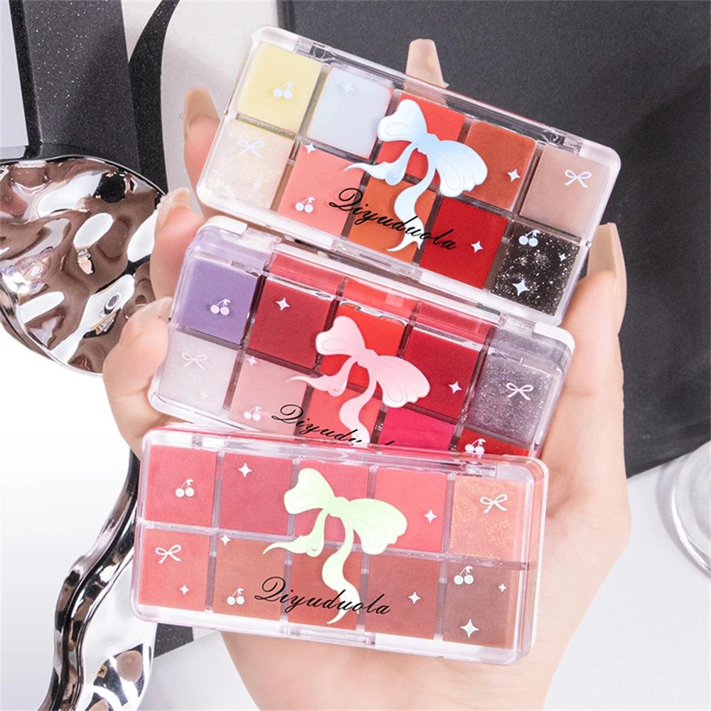 10- Crystal Lip Jelly Palette Moisturize Mirror Solid Lip Gloss Lasting Water Light Pigment Lipstick Blusher Gel Lip Makeup