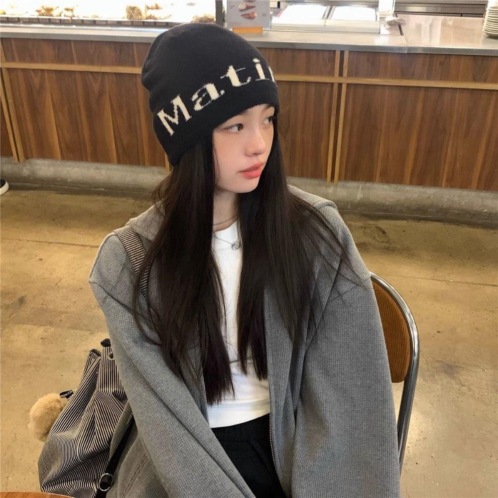 Letter Embroidery Knitted Hat Y2K Ear Protection Hat 2023 Beanie Hats  Girl