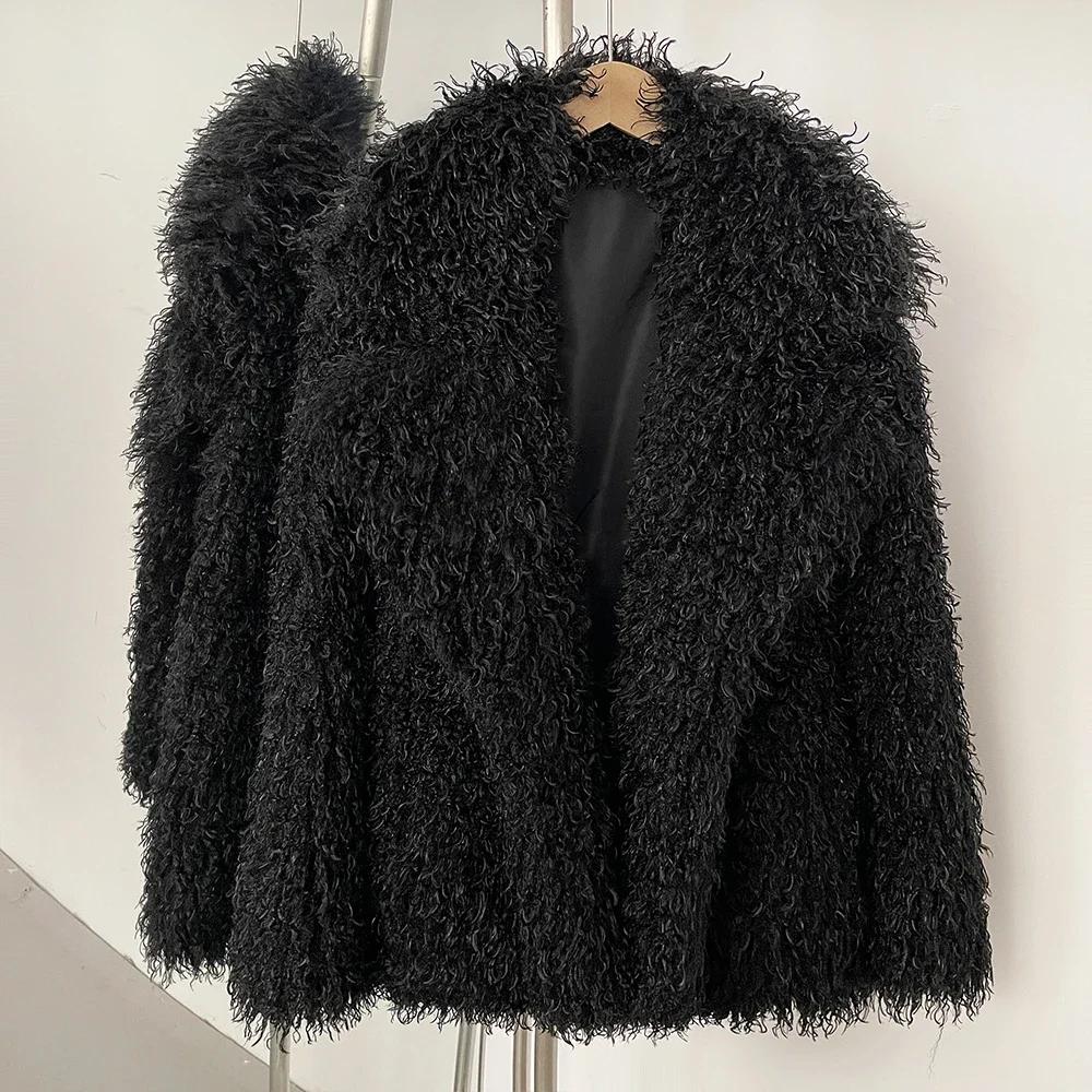 Manteau en fourrure écologique pour femme en hiver à manches longues veste chaude dame de bureau chic vêtement d'extérieur
