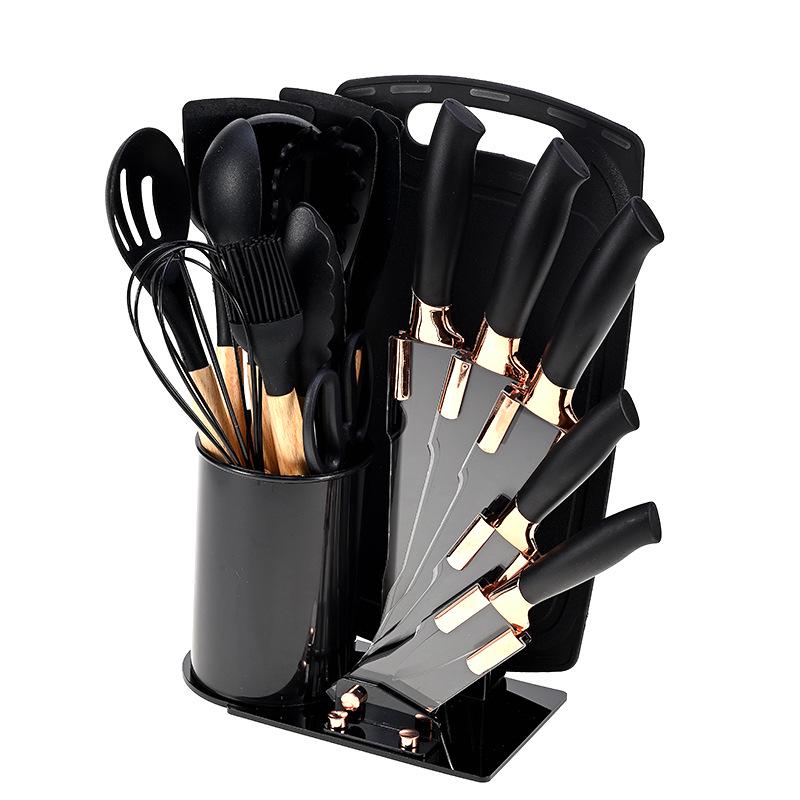 

Силиконовый набор ножей из 19 предметов с разделочной доской и ведром для хранения