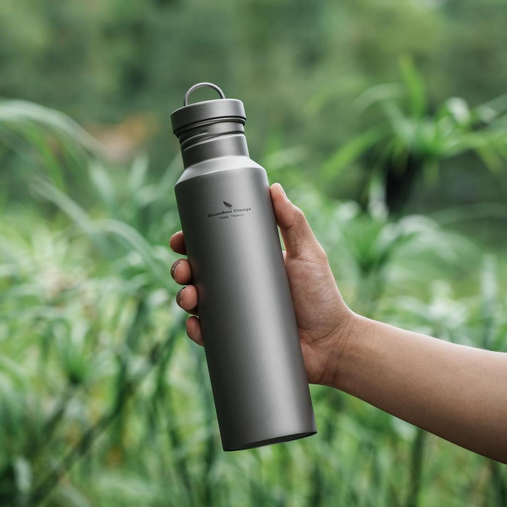 Boundless Voyage Titanium Water for and Outdoor and Available In 3 Sizes with Bottle Cover Bottle, Ultra-Lightweight, Wide-Mouth, Direct-Drink,