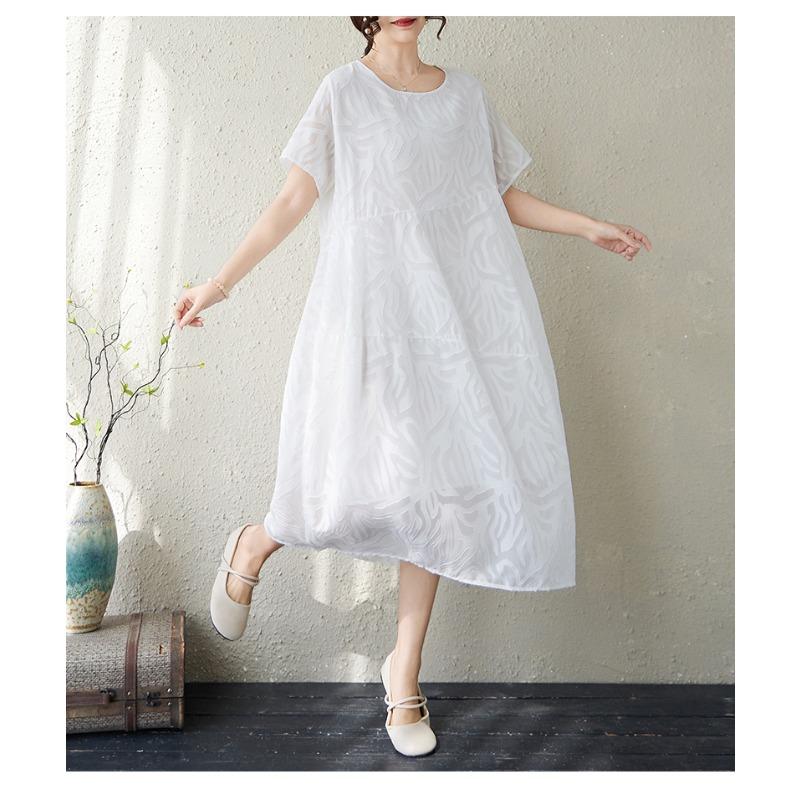 DIMANAF New 2026 Women Plus Size Summer Long Dress Sundress Loose Oversize Maxi Lady Floral Chiffon Jacquard Dress