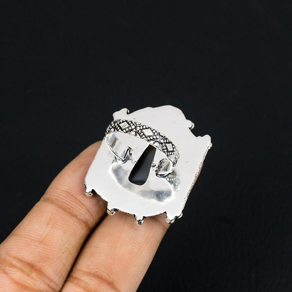 Natural Montana Agate Gemstone Solitaire Ring Size 6.5 925 Silver For Women