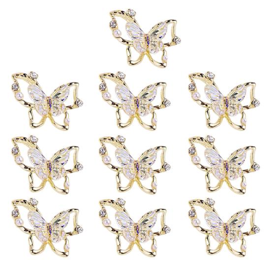 10Pcs Butterfly Nail Art Charm Rhinestone Faux Pearl 3D Butterfly Shape Nail Design Jewelry DIY Crafts Nail Decoration Accessories